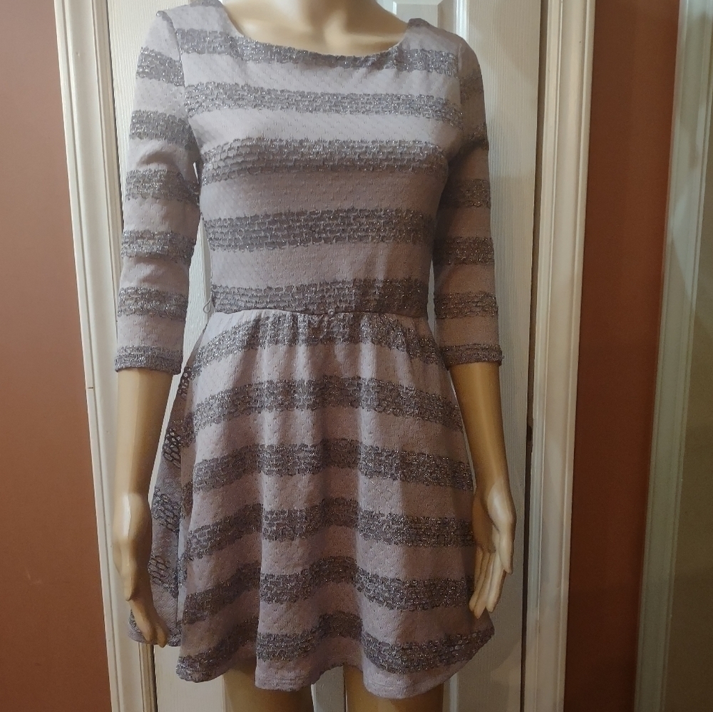 As U Wish Striped Top Long Sleeve Knee High Dress Women’s Size Small
